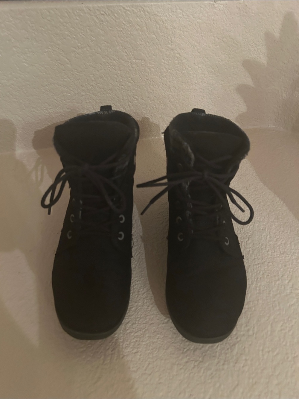 Rock & Candy Black Lace-Up Faux Fur Ankle Boots